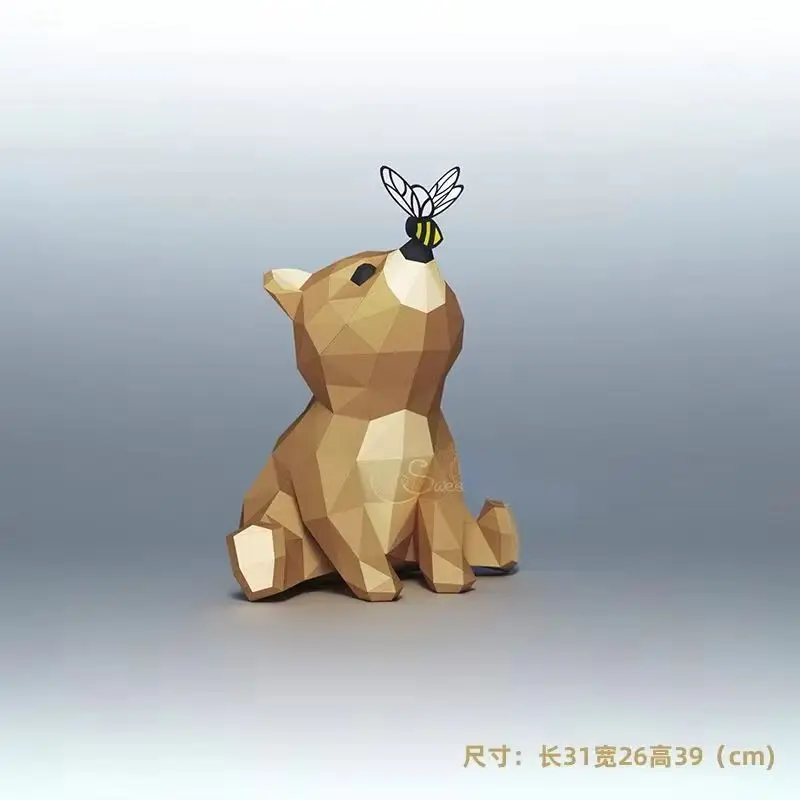 Orso e ape che giocano modello di carta Papercraft 3D fai da te fatti a mano giocattoli educativi creativi decorazioni per la casa decorazione da scrivania bassa poli