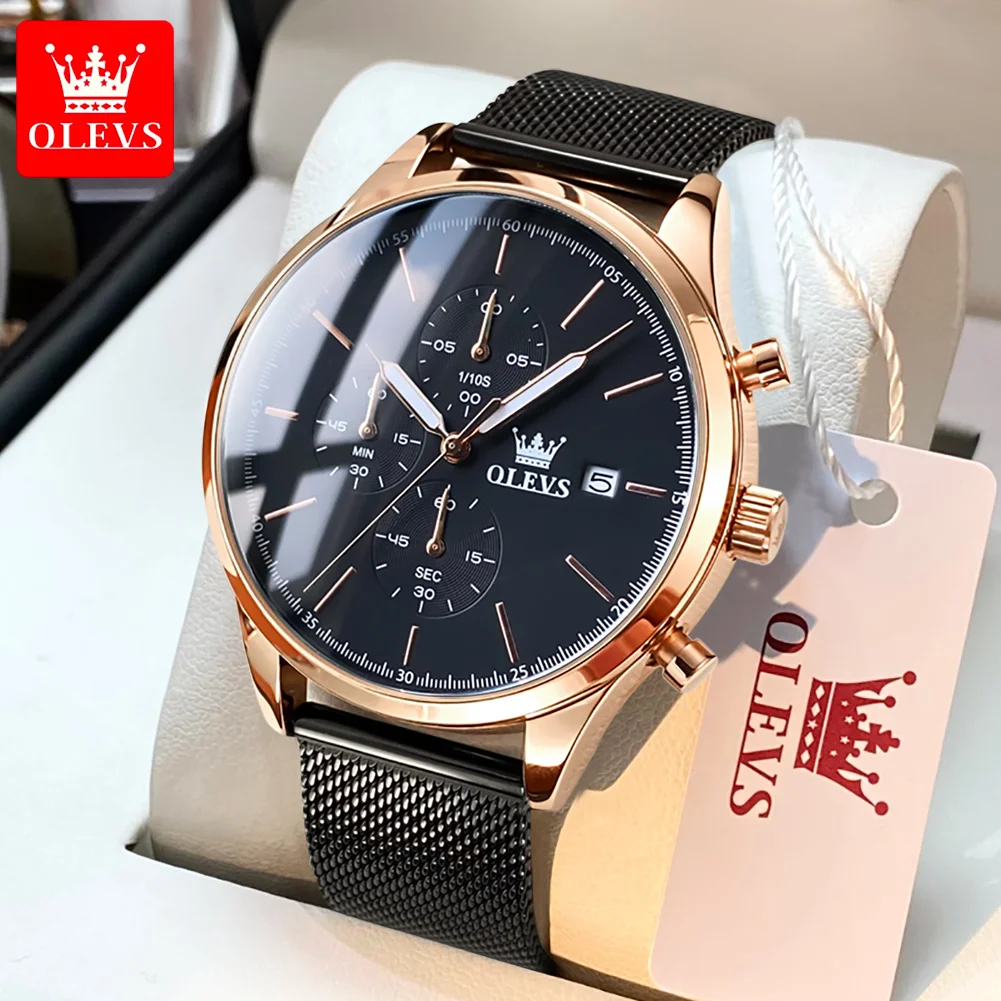 

OLEVS Quartz Watch For Men Black Milanese Steel Watchband Bussiness Classic Men's Wristwatch Waterppof Top Brand Luxury Watch