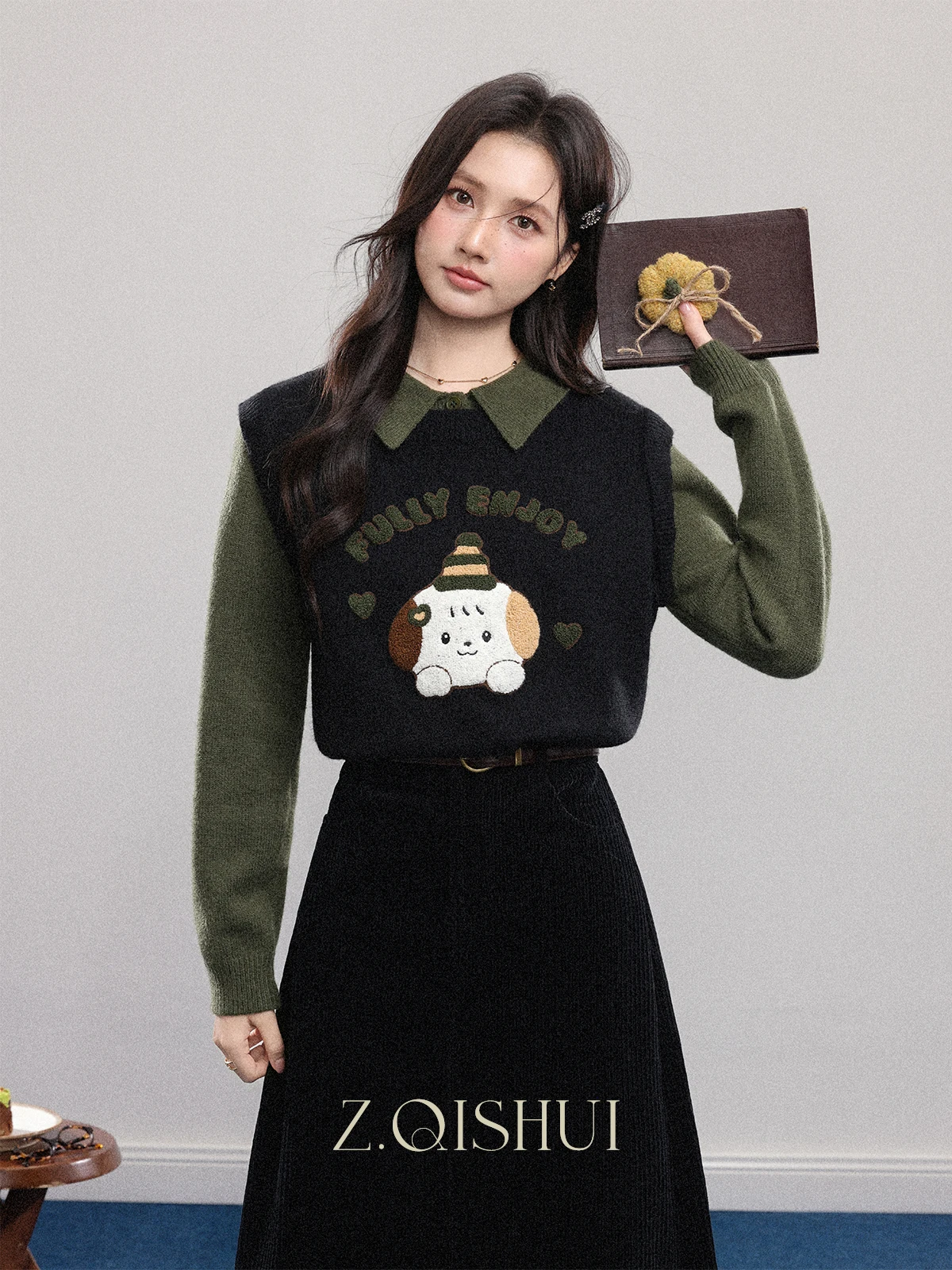

Loose Long Sve Fem Sweater Fake Two-Piece Embroidered Patchwork Autumn Winter Faion Commute Sle Online Exclusive