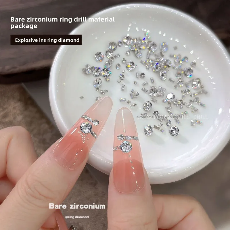 4G Super Shiny Double‑Rhinestone Splicing Nail Rhinestone Kit Square Round Mixed Nail Charms Nail Art Accessories Wholesale
