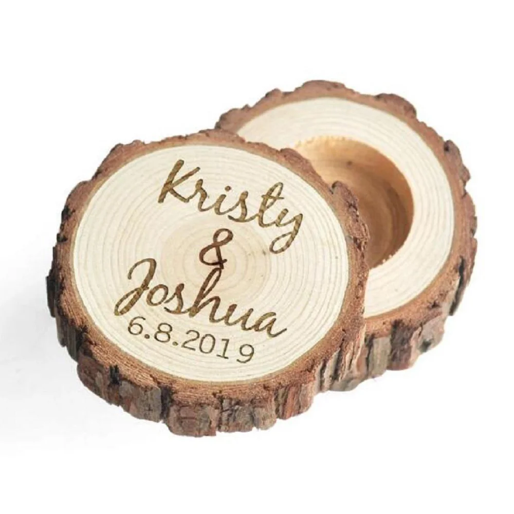 Custom Wood Wedding Ring Box Proposal Personalized Ring Holder Country Rustic Rings Bearer Pillow Valentines Engagement Gifts