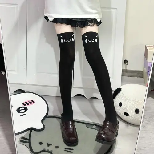 Medias estampadas de dibujos animados para mujer Y2k, calcetines hasta la rodilla para niñas, medias altas hasta el muslo JK Lolita Kawaii, calcetines altos hasta el muslo, medias para mujer