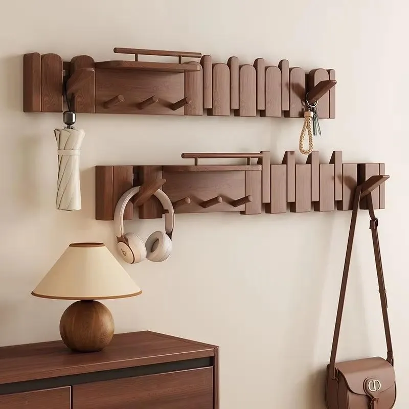 Piano-shaped Coat Hanger Wall Hanging Hook Can Be Folded Solid Wood Material Multi-functional Clothes Hanger for Entrance