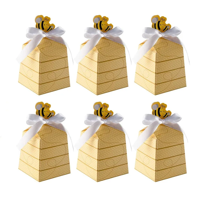 

20 Pieces Bee Candy Boxes Paper Beehive Gift Box Favor Box with Ribbons for Baby Shower Wedding Birthday Party Decorations