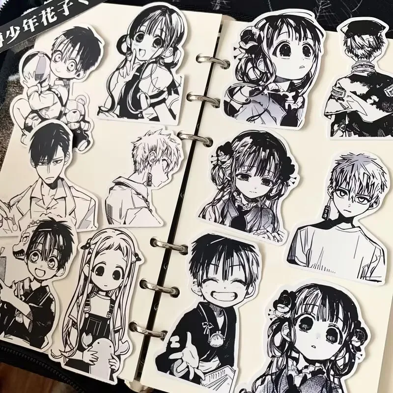 JX TOY 44pcs Anime Toilet-bound Hanako-kun Stickers Black and White Version Yugi Amane Figure Accessories Notebook Sticker Toys