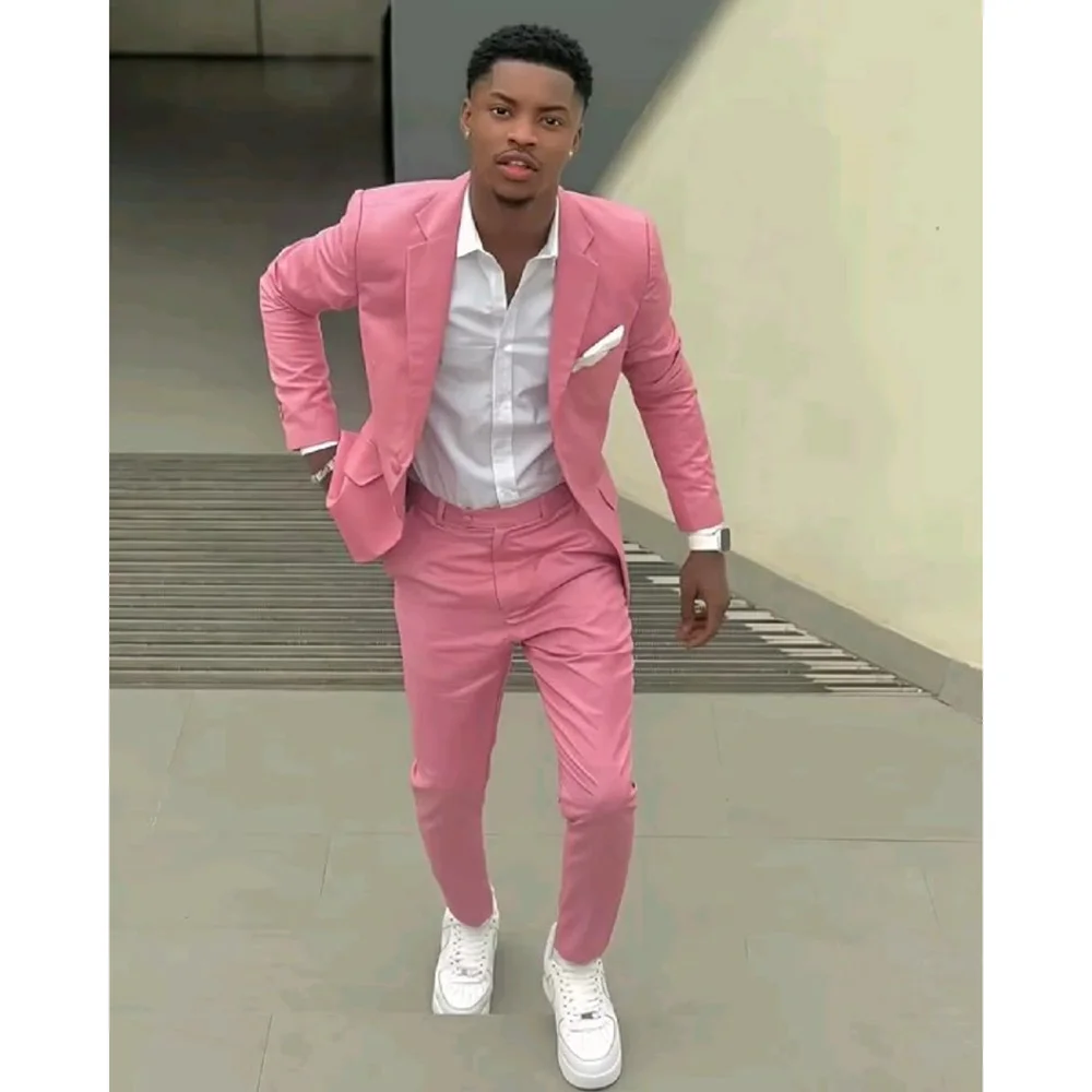 

Pink Single Breasted Notched Men Suits 2025 Fashion Men Sets Two PCS (Jacket+Pants) Daily Wedding Formal Party Sets