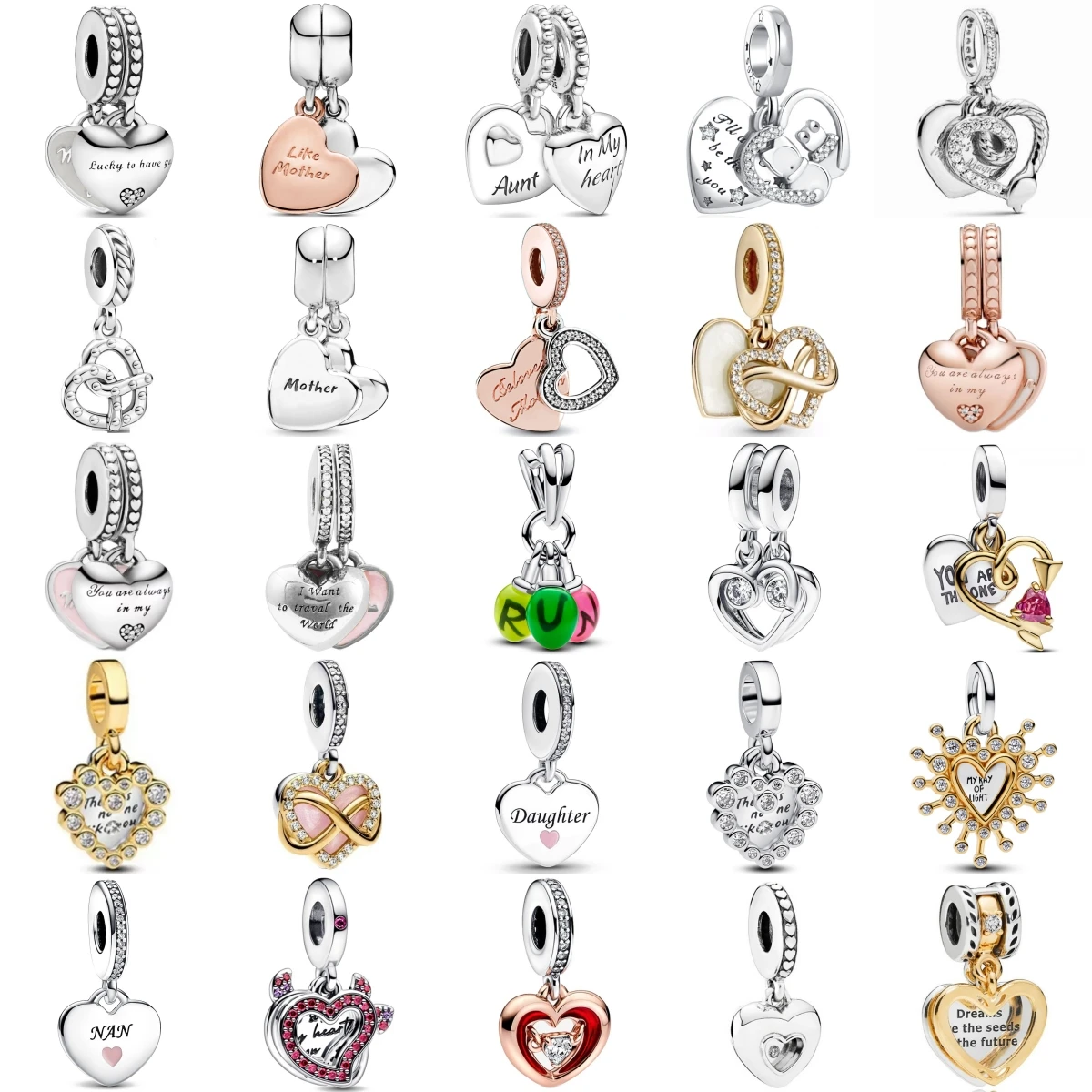 925 Sterling Silver Heart Charms Engraved Mother Aunt Daughter Pendant DIY Jewelry Making For Women Gift Fashion Accessories