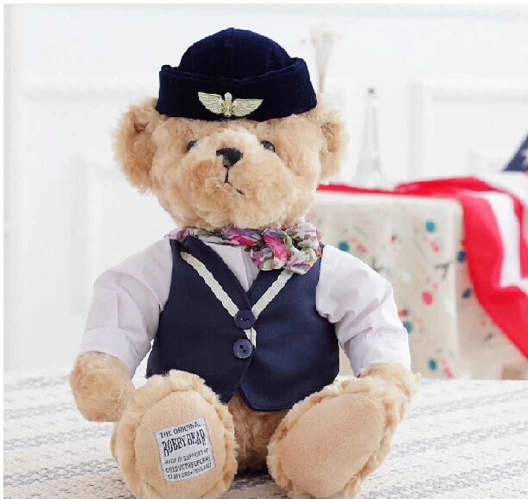 big lovely British style teddy bears doll dark blue cloth flight attendant bear plush doll birthday gift about 42cm