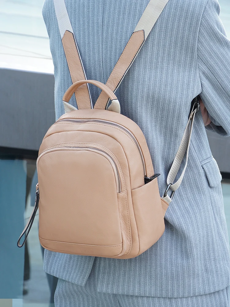 Zency 100% Genuine Leather Stylish Backpack For Women Large Capacity Travel Rucksack Natural Knapsack Satchel SchoolBag