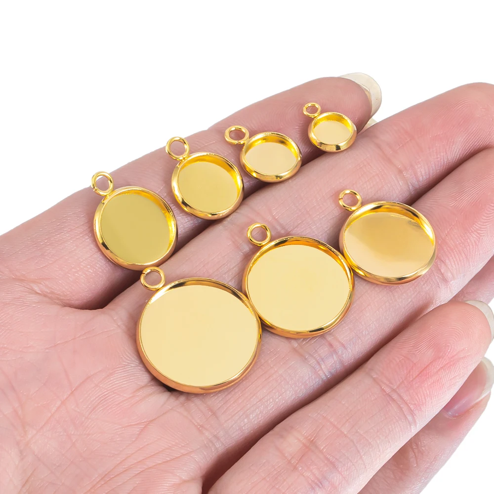 20pcs Gold Color Stainless Steel Cabochon Base Pendant Setting Blank Round Tray for DIY Resin Jewerly Making Findings Wholesale