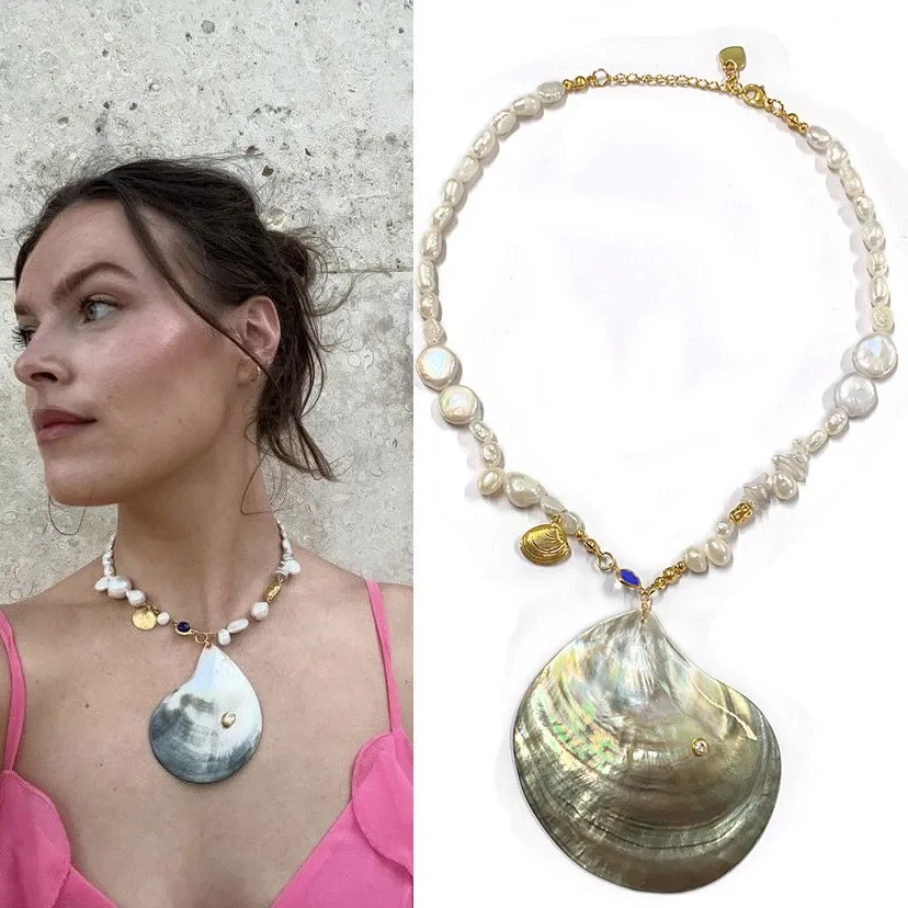 Natural Seashell Pearl Necklaces Boho Summer Conch Pendant Handmade Abalone Shell Jewelry Accessories Gifts for Women Girls