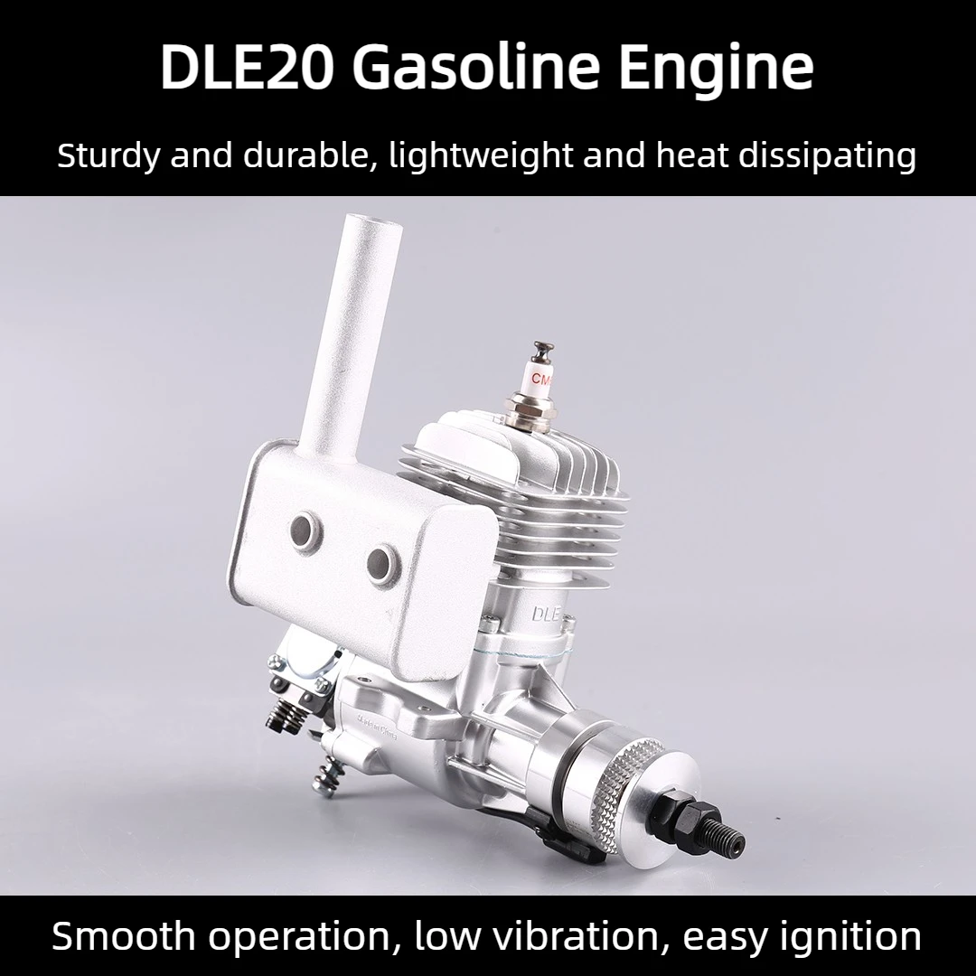 DLE 20 20CC Single Cylinder 2-Stroke Gas Version Engine Original with Muffler Air-Cooled for RC Fixed Wing Airplane Model Engine