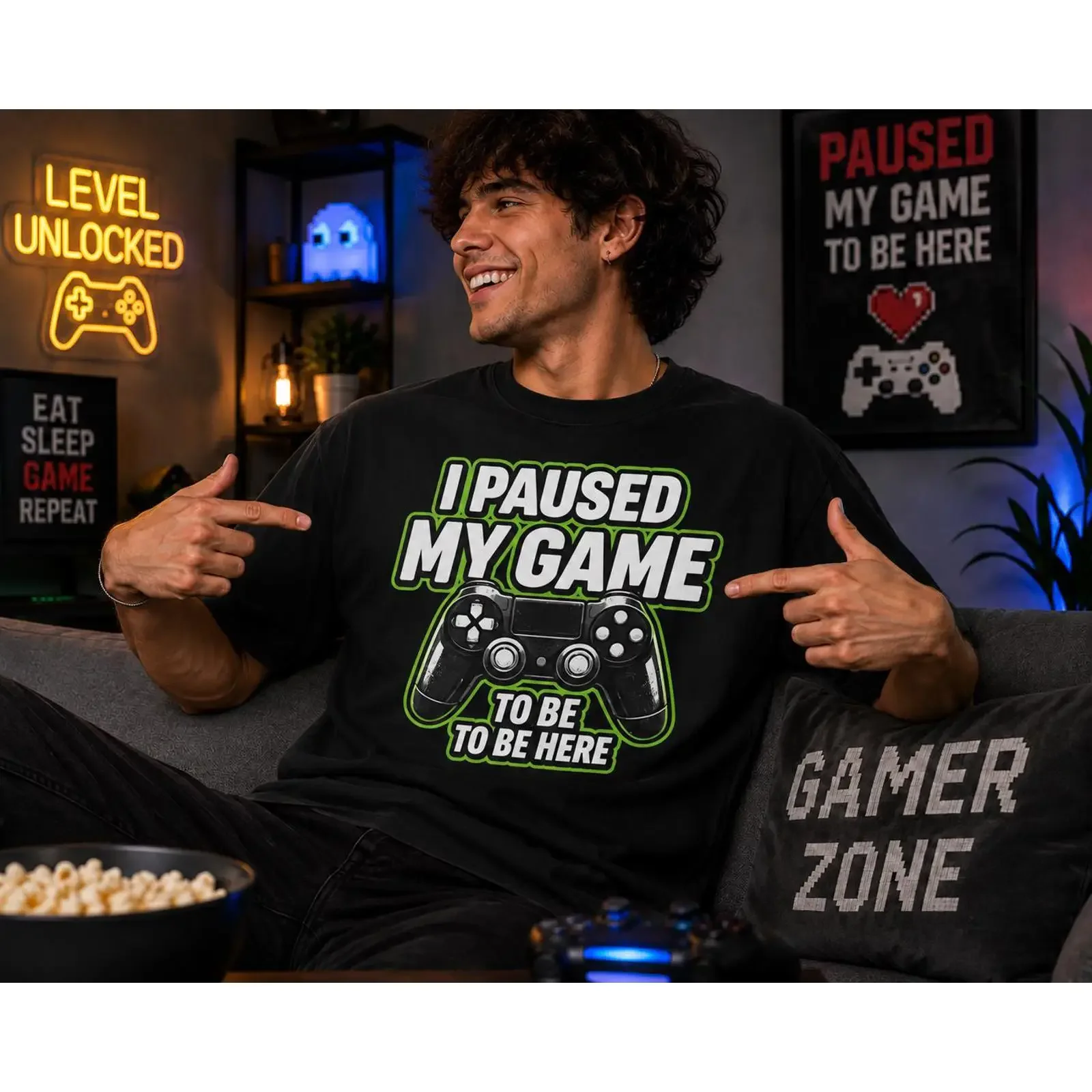 I Paused My Game to Be Here T Shirt Funny Gamer Video Controller vintage Washed streetwear Unisex Slightly Soft homme Casual