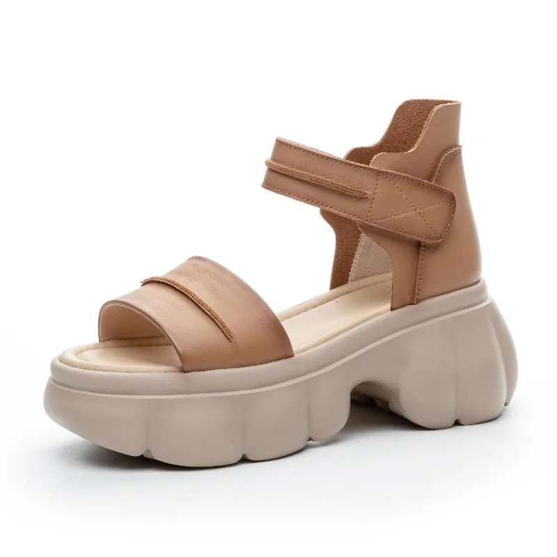 

Летние сандалии из воловьей кожи с верхним слоем 7 см, новинка 2023 года, элегантные модные сандалии, удобная женская обувь на толстой подошве, сандалии на возвышении