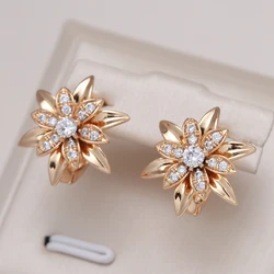 Kinel 2022 New 585 Rose Gold Sexy Earrings Unusual Metal Flower Natural Zircon Women's Earrings Party Girls Exaggerated Jewelry