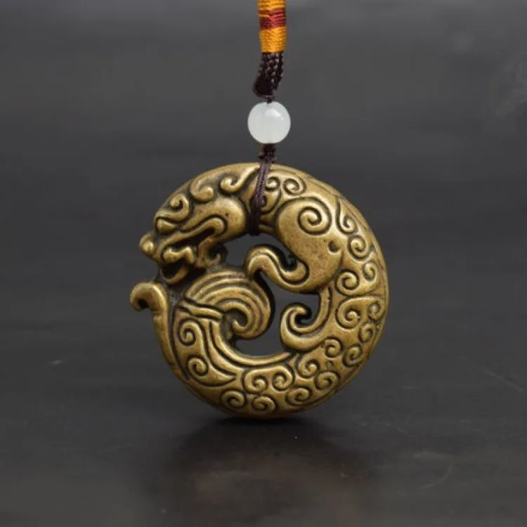 

Pure Copper Solid Bronze Folk Wealth Coin Animal Beast Brave Troops Pixiu Amulet Pendant