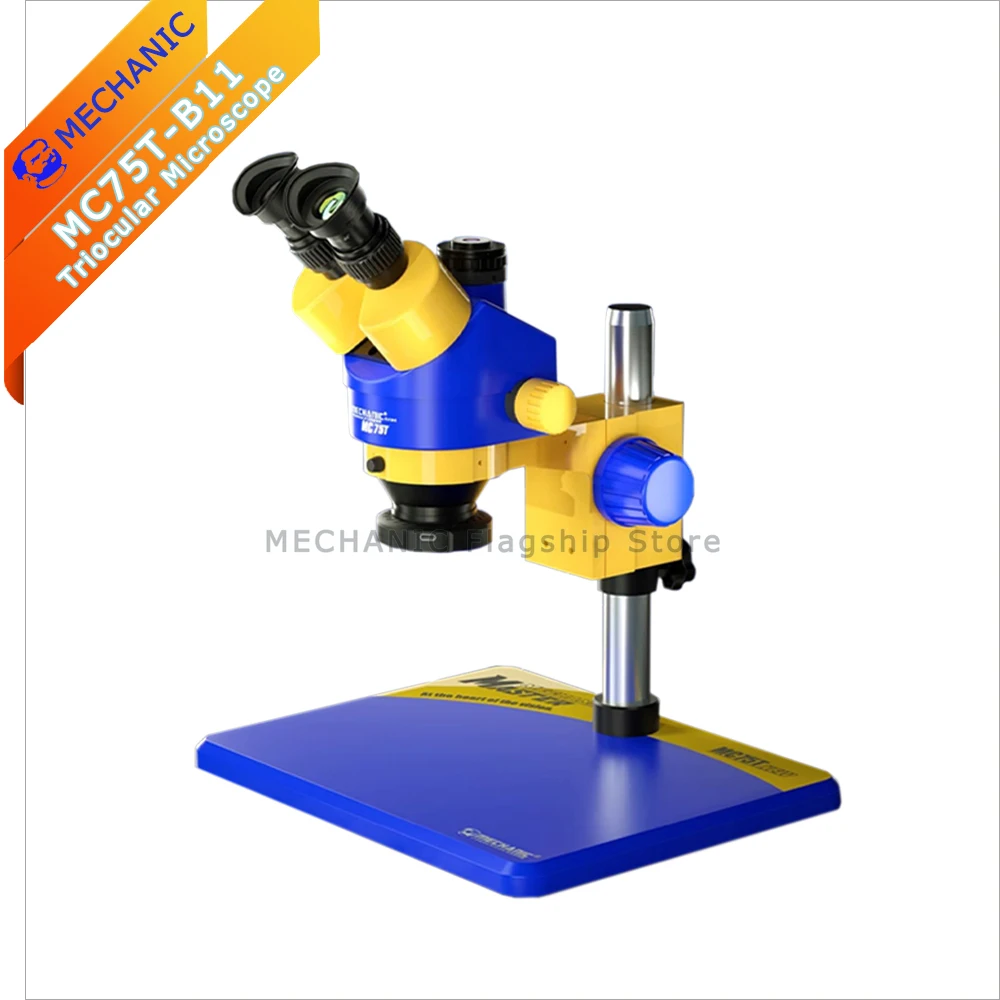 Microscopio mecánico MC75T-B11 Trinocular HD PCB montaje de retrabajo de teléfono móvil grado Industrial 3 ojos herramienta de reparación de detección estéreo