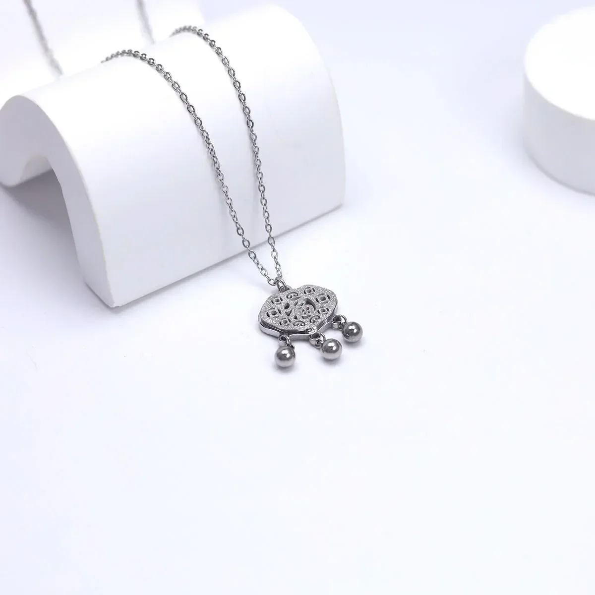 Plated Jewelry Lock Key Pendant Necklace with Cubic Zirconia Stones Elegant Handcrafted for Women Extender