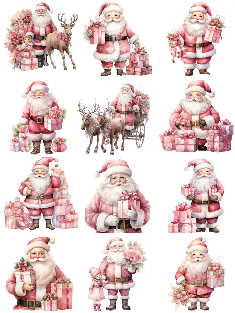 12Pcs/Pack Pink Santa Clause Sticker DIY Craft Scrapbooking Album Junk Journal Decorative Stickers
