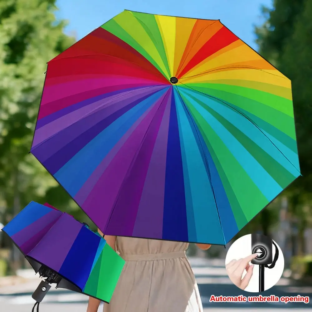 

Автоматический зонт-спираль с радужным эффектом, 8-спицевая усиленная конструкция и компактный дизайн с автоматическим складыванием - управление одной кнопкой