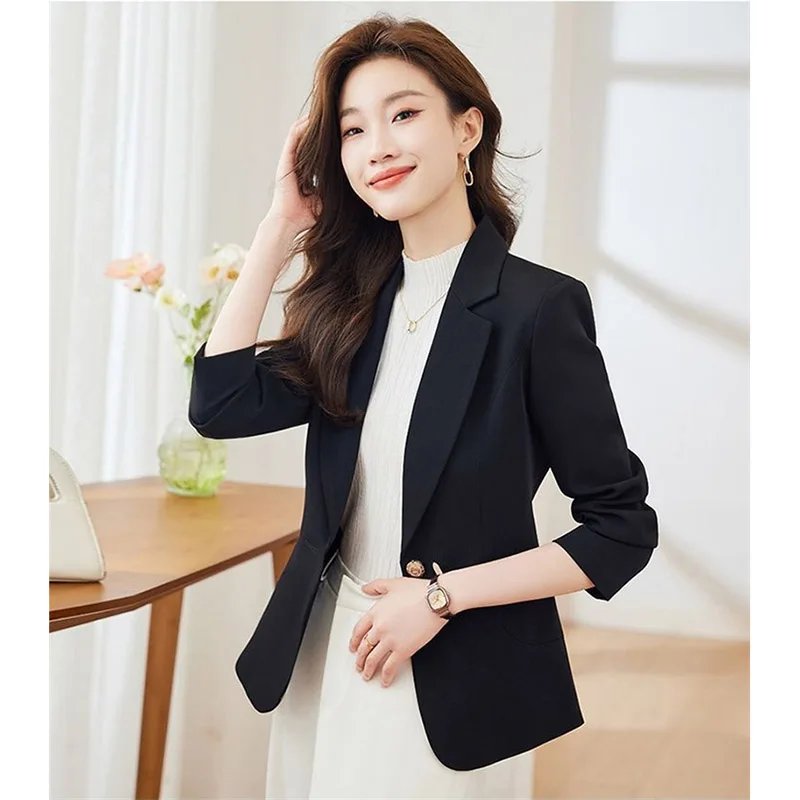 

2026 Fashion Black Suit Jacket Women's Blazer Temperament Slim Spring Autumn Leisure Suit Coat Outerwear Female Office Attire