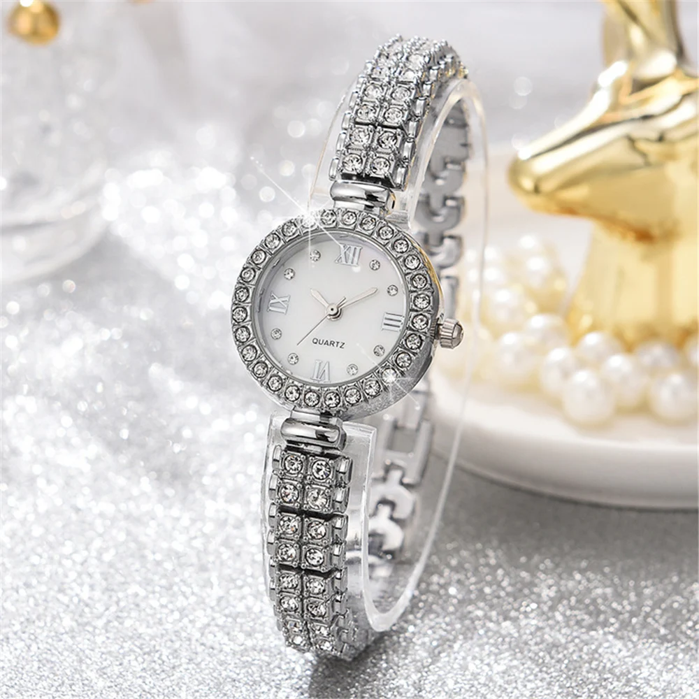 luxury rhinestone quartz women ladies steel bracelet watch