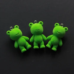 30PC Frog Pendant Kawaii 3D Fluffy Flocking Animal Frog Charms Miniature Dolls Keychain Necklace Pendant DIY Jewelry Make