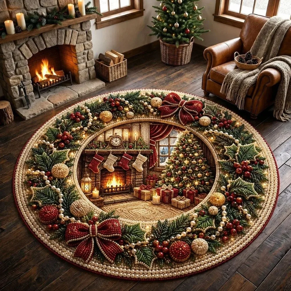 60*60cm Christmas Round Carpet Imitation Cashmere 3D Special-shaped Santa Claus Floor Mat Red Anti-Slip Christmas Tree Base Mat