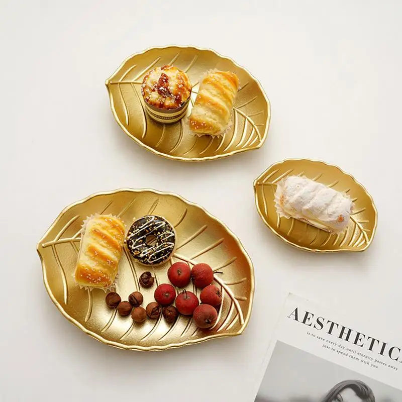 Decorative Tray Gold Leaf Shape Serving Tray Jewelry Pallet Fruit Snack Dish Table Decoration Storage Organizer