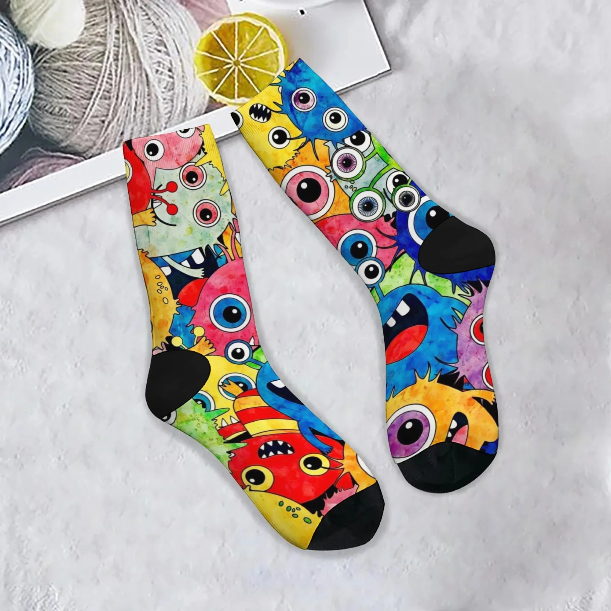 Niedliche Cartoon-Monster Herrensocken Neuartige Lustige Fröhliche Crew-Socken Harajuku-Stil Retro Mode Street Casual Hip-Hop Socken Geschenk