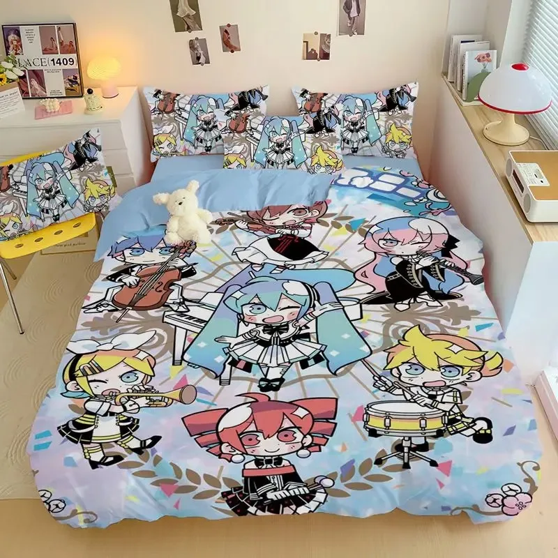 かわいいアニメ初音ミク寝具セットキルトカバー枕カバー原宿ベッド寝室布団カバー装飾寝具スーツキッズギフト