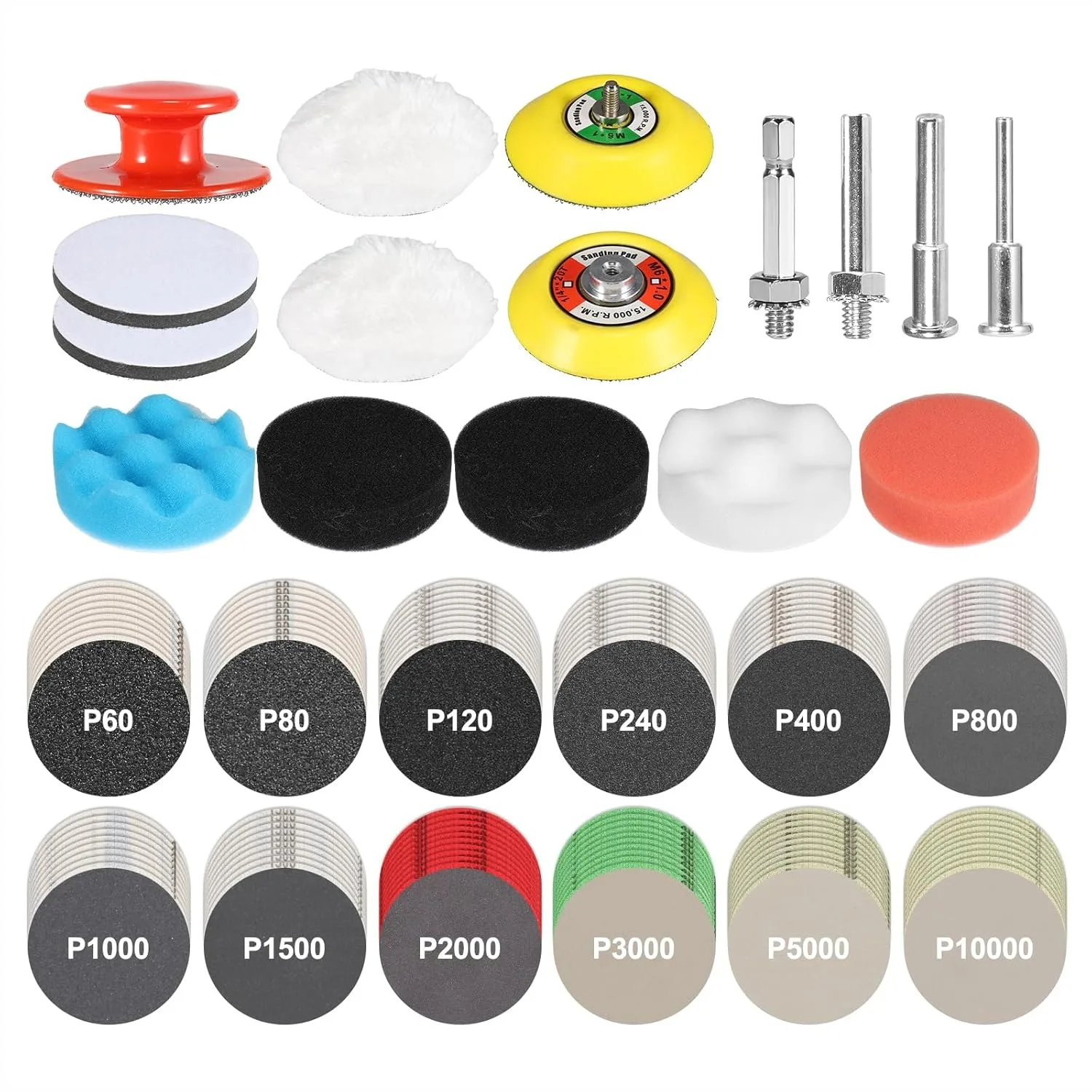 

136Pcs Sanding Disc Drill Polishing Kit, 3 Inch Sandpaper Wet Dry Headlight Restoration Kit with Hook and Loop Buffing Pads for