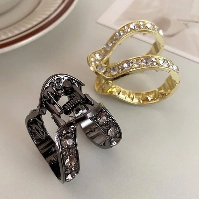 

New Mini Rhinestone Hair Clip For Women Small Fashion Anti-Drooping Metal High Ponytail Hair Claw Headdress Hair Accessories