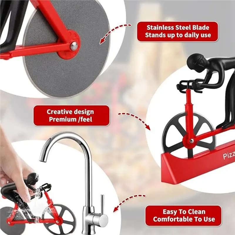 ABDJ-Bike Pizza Cutter With Stainless Steel Wheels- Innovative Stand Included, One-Of-A-Kind Bicycle Pizza Slicer