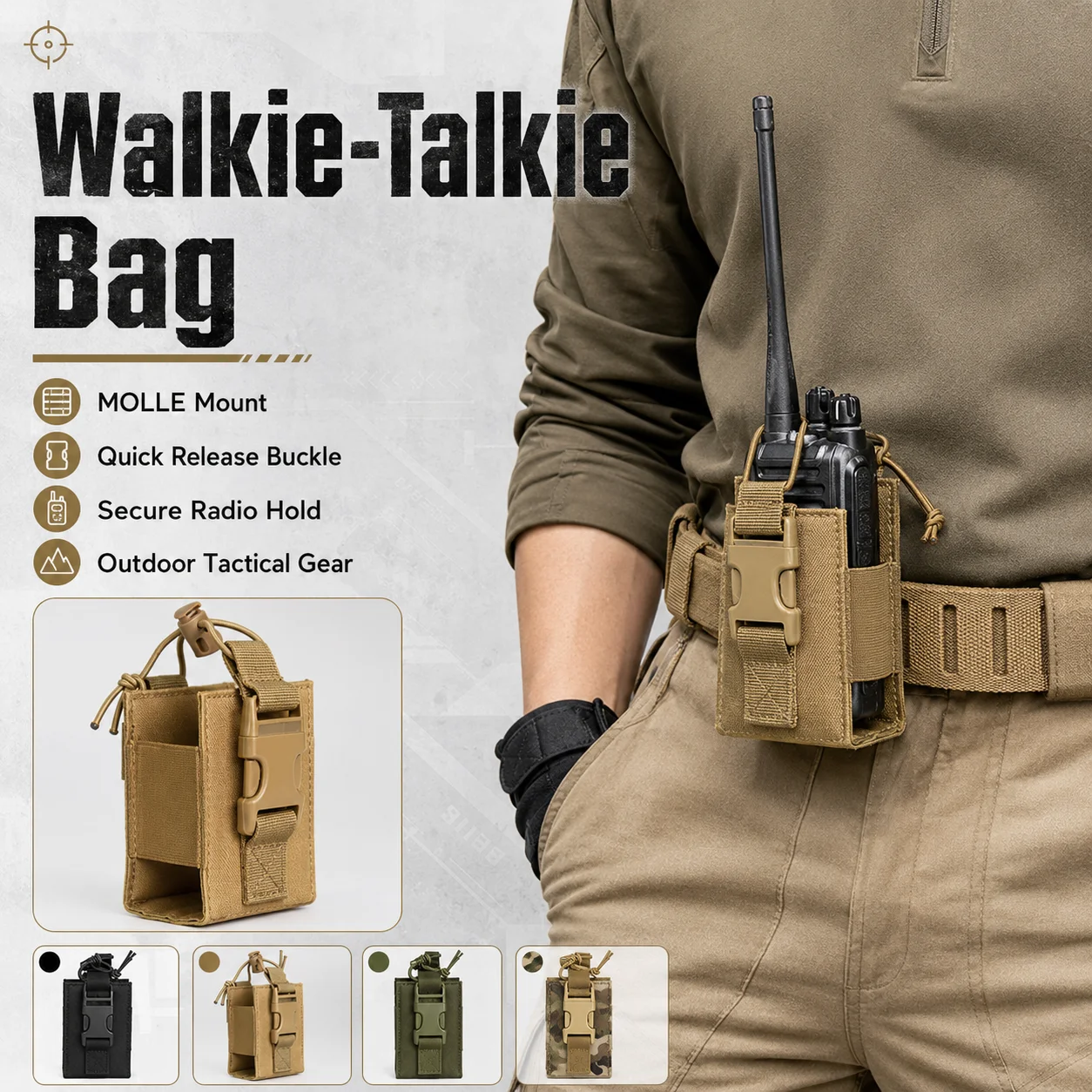Tactical MOLLE Walkie Talkie Pouch Military Intercom Radio Holster Bag Outdoor Hunting Camping Utility Waist Belt Pack