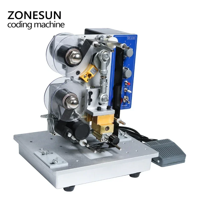 ZONESUN-impresora de códigos de cinta de sello caliente eléctrica semiautomática, codificador de cinta HP-241B, cinta de Color, máquina de impresión