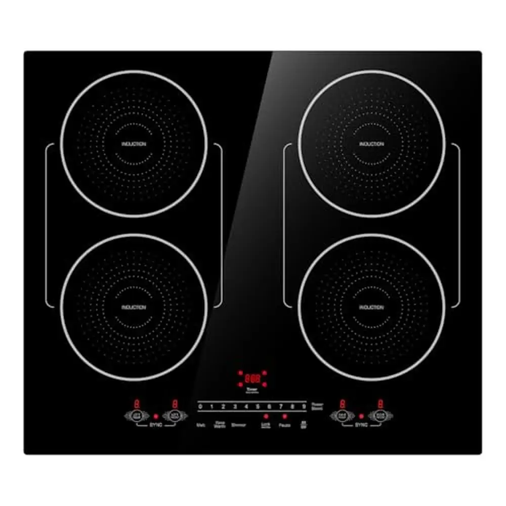 Electric Induction Cooktop 24 Inch 4 Burners Glass Top Bridge-SYNC Timer Safety Lock Child Lock