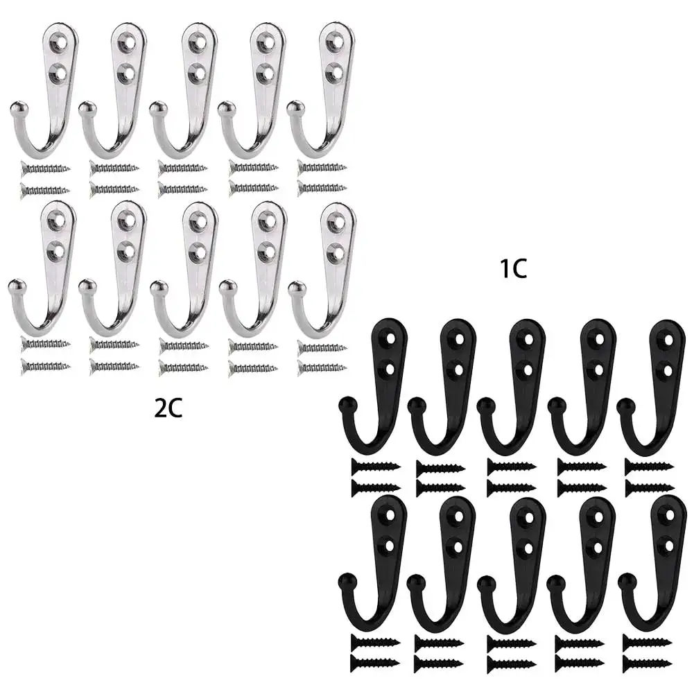 10 Pieces Wall Mounted Hooks Coat Hooks Robe Hooks Hangers With 20 Pieces Screws in Nickel