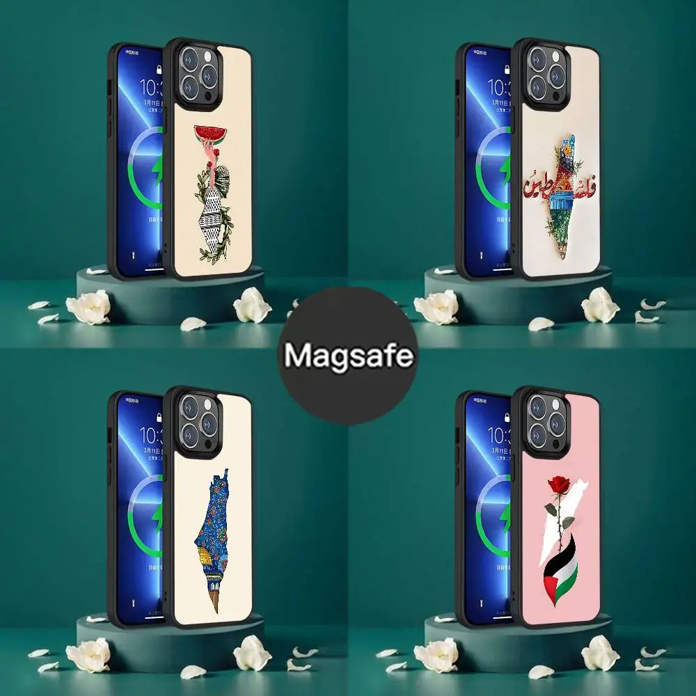 

Keffiyeh P-PalestineS-Flowers Case For iPhone 17,16,15,14,13,12,11,Pro,Max,Plus,Mini,SE4,E Magnetic Magsafe Wireless Charging