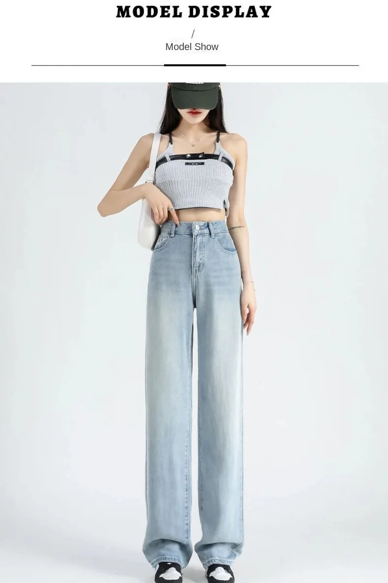 

Y2k Jeans For Woman High Waist Wide Leg Loose Fit Light Wash Summer New Design Straight Tube Pear Shape Body Long Trousers