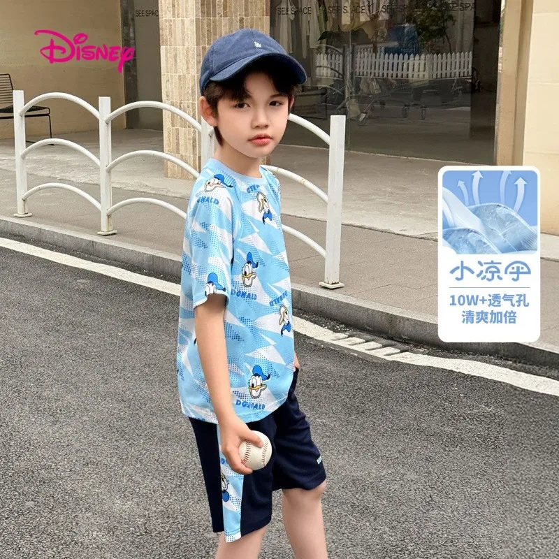 مجموعة تي شيرت ديزني دونالد داك ميكي بويز الصيفية المبتكرة بنمط طباعة الرسوم المتحركة المريحة سريعة الجفاف بأكمام قصيرة