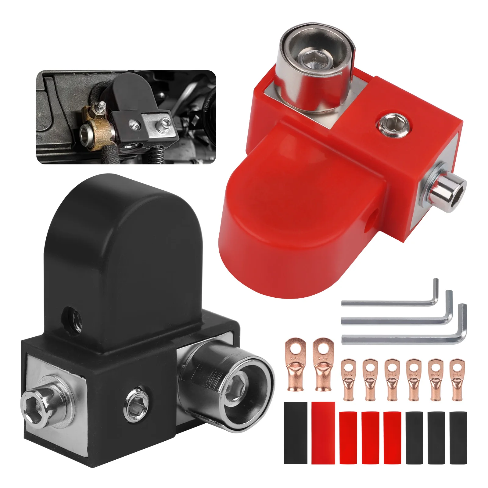 

Brass Positive Negative Battery Terminal 1X0/2/4 Gauge & 1X4/8 Gauge Outputs Top Side Mount Adaptor Collar For Vehicle