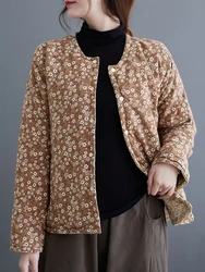 Parkas acolchadas de algodón con estampado Floral Vintage para mujer, abrigo corto acolchado térmico cálido reductor de edad para otoño e invierno 2024