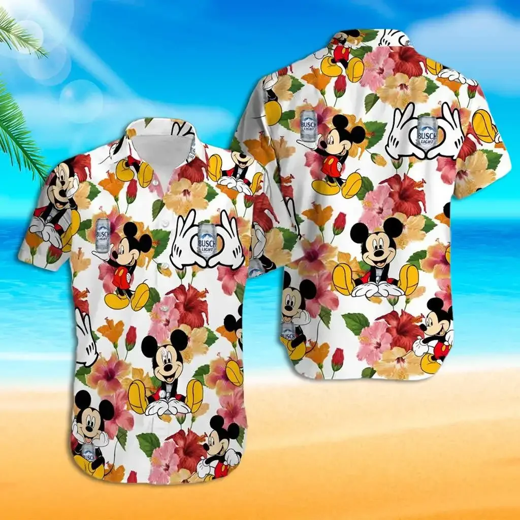 Disney Mickey Mouse Rainbow Stripe Hawaiian Shirt Men Women Short Sleeve Shirt Disney Hawaiian Shirt Casual Beach Shirt For Men