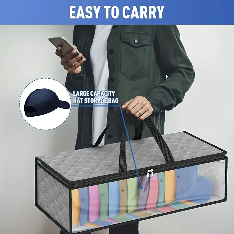 1pc Baseball Hat Storage Bag, Hat Storage Organizer Bag, Hat Organizer with 2 Handles, Accommodate 20 Hats, Gray