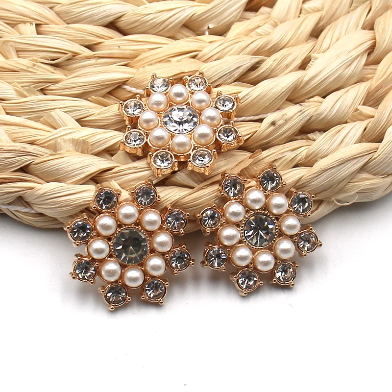 Fashion 10 Pieces 25mm Round Flower Alloy Shiny Rhinestone Pearls DIY Creative Clothing Bow Hair Accessories Jewelry Accessories