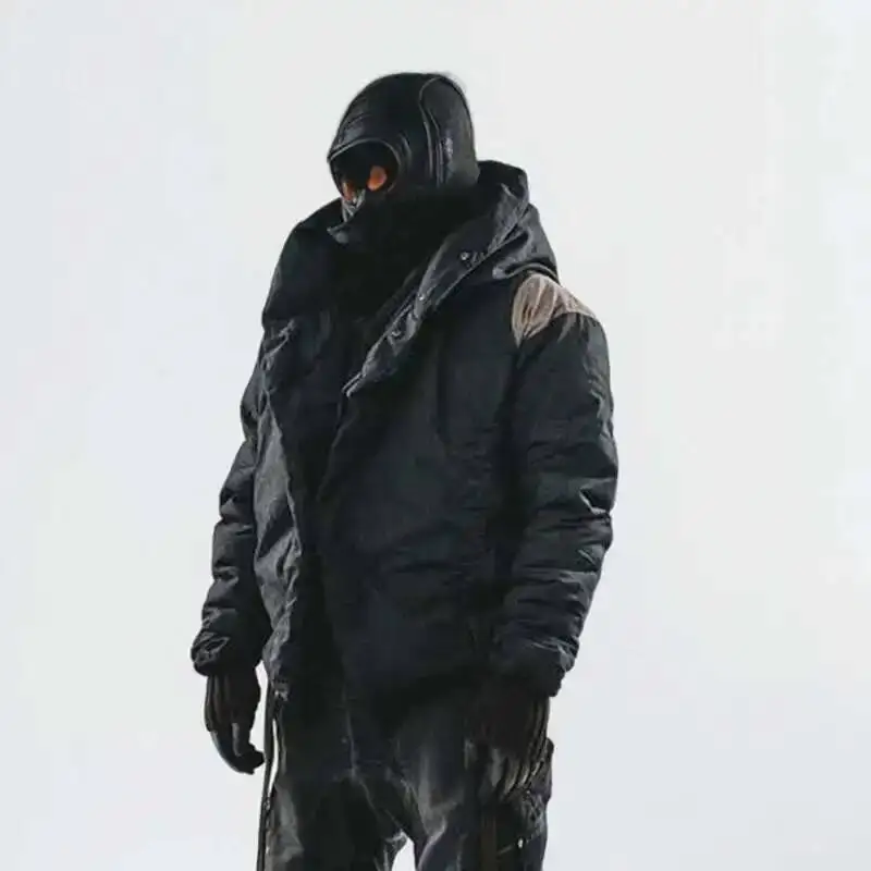HKSH Autumn Winter New Men\'s Tide Punk Ribbon Adjustable Shaping Padded Coat Body Wizard Hat Short Distressed Down Jacket HK3369