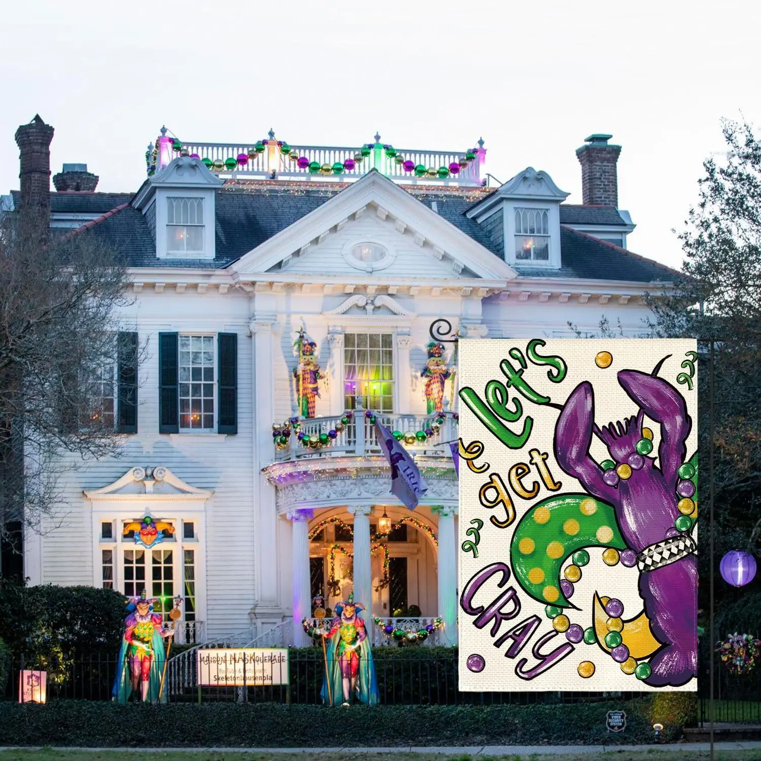 AVOIN colorlife Lets Get Cray Fleur de Lis Crawfish Mardi Gras Garden Flag 12x18 Inch Double Sided, New Orleans Carnival Yard Ou