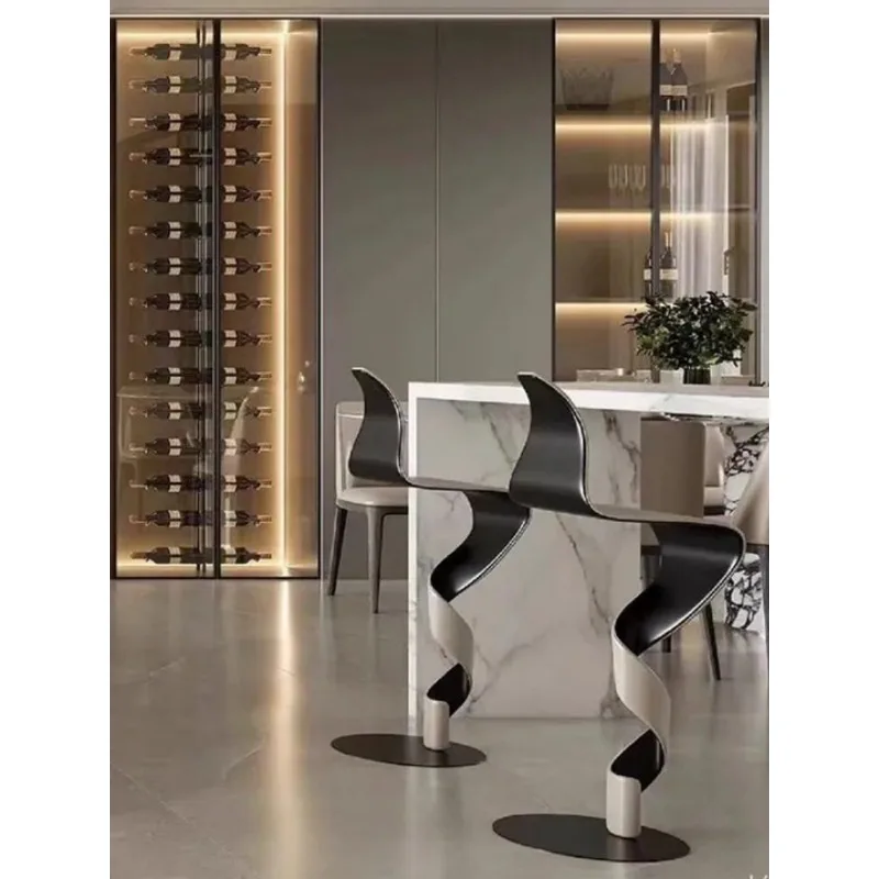 Tall Bar Stool Chair Bar Art Twist Stainless Steel Back Chair Spiral Chair Modern Dining Chair