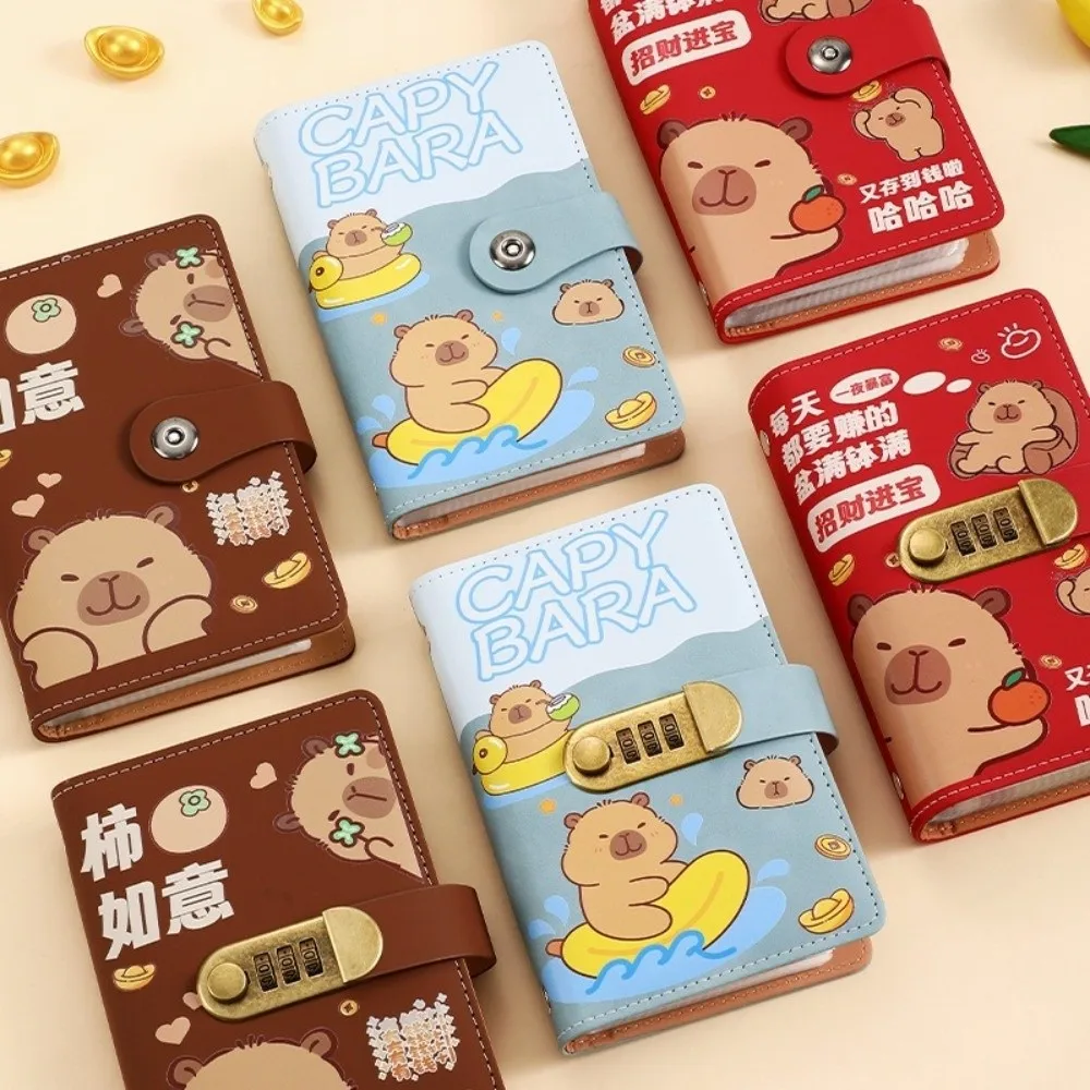 Cartoon Capybara Saving Money Binder PU Leather 100 Sheets Planner Organizer Savings Handbook with Password Lock Account Book